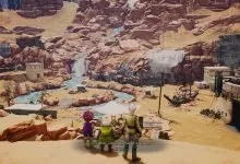 An image of the main town hub, Spino, in the game Sand Land
